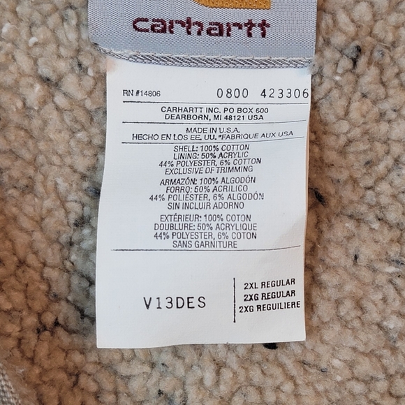 Carhartt V13 DES Sherpa Fleece Lined Canvas Workwear Tan Gray Vest Men's 2XL - Picture 4 of 10
